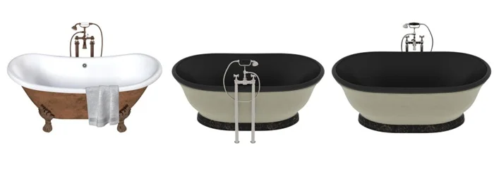 Various types of bathtubs packed and ready for transport