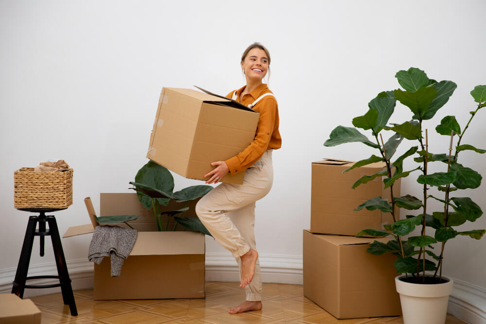 Couple packing boxes for a house move.